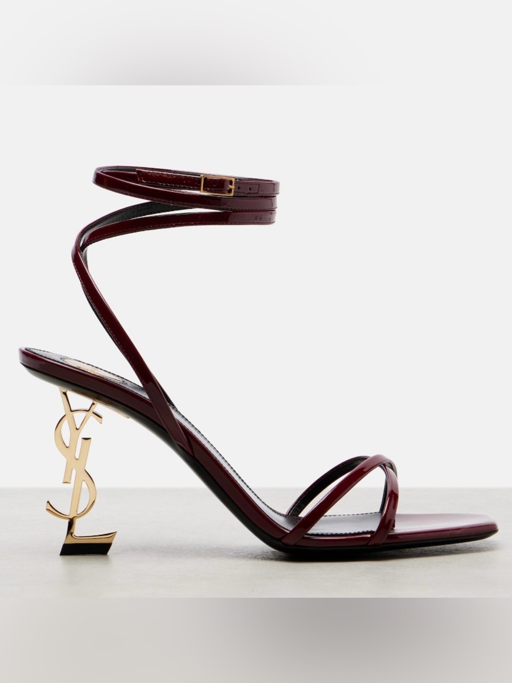 SAINT LAURENT Opyum 85 patent leather YSL logo heels sandals